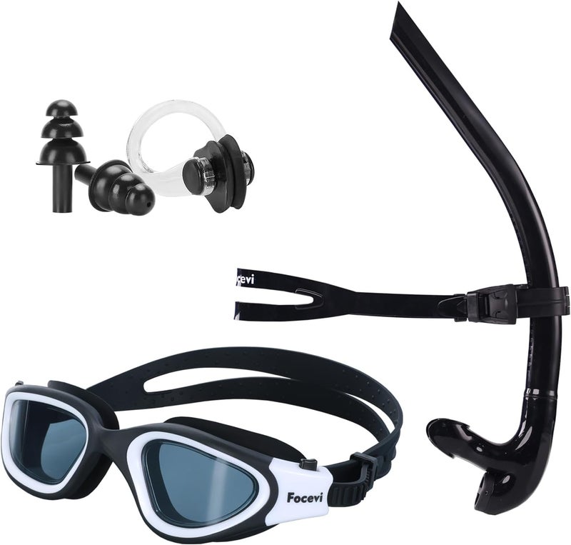 Focevi Swim Snorkel for Lap Swimming,No loud gurgling noise No hurt forehead No slip front swimming Snorkeling Training for adult/kid/youth,swimmer snorkle center Mount snorkel tube One-Way Purge Valve - Image 1